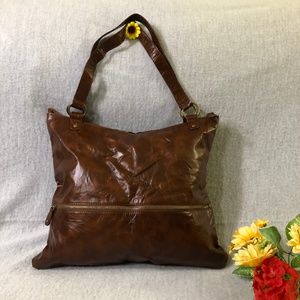 NWOT - Brown ‘Crushed’ Vegan Leather Tote Bag